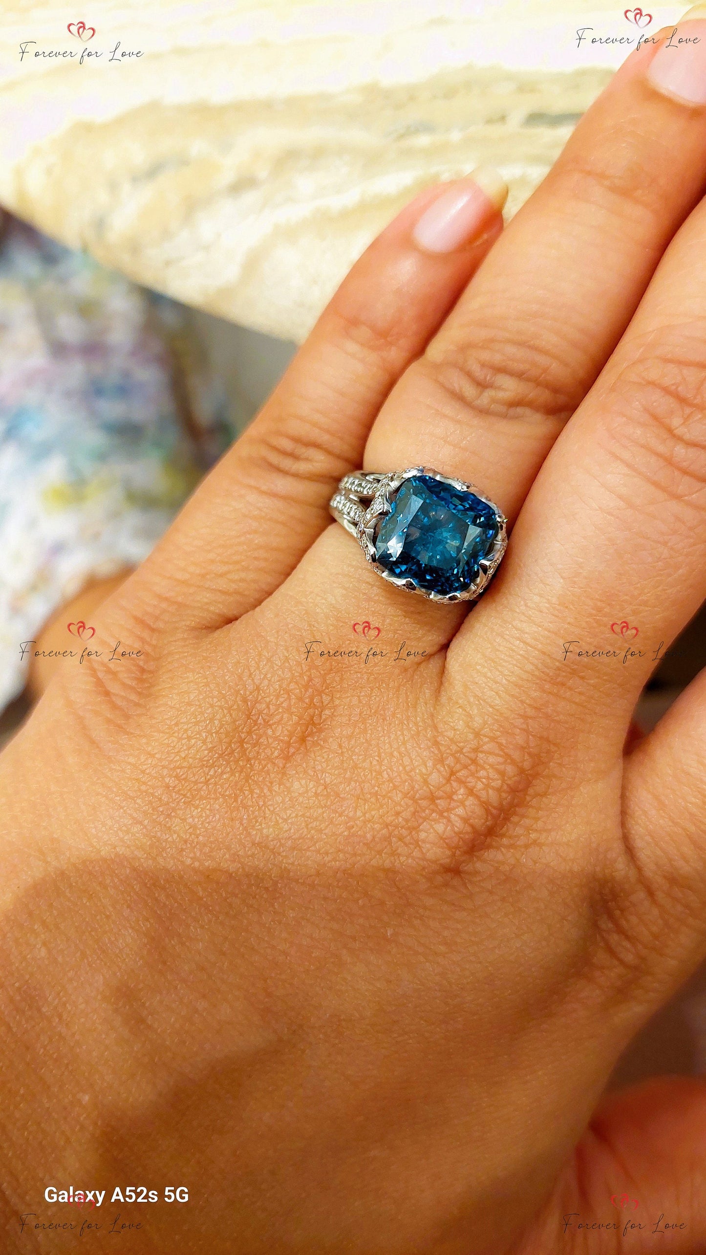 5 Ct Cushion Lab Diamond Engagement Ring with Side Stones Cushion cut 1Ct Moissanite Brilliant Cut engagement ring in 935 Argentium Silver — custom handcrafted by Forever For Love