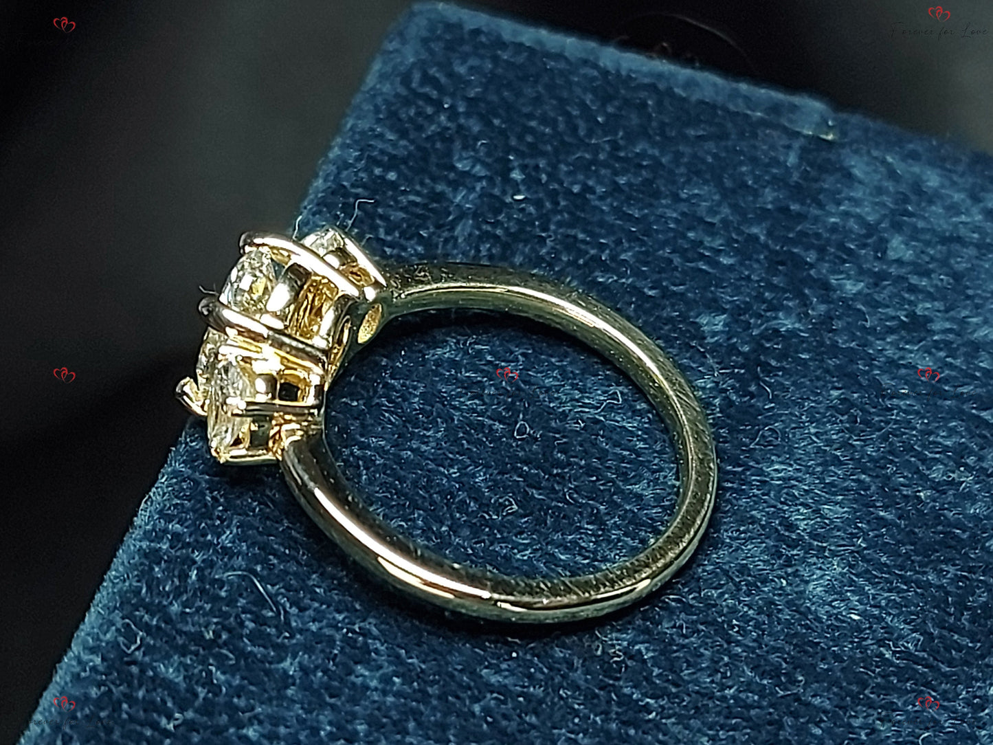 Bague trois pierres ovales en diamant de laboratoire Oval cut Moissanite engagement ring in Gold or Platinum — custom handcrafted by Forever For Love
