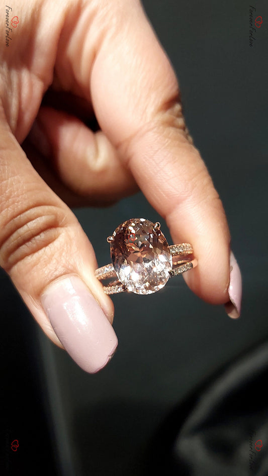 Oval Diamond, Morganite Halo Engagement Ring