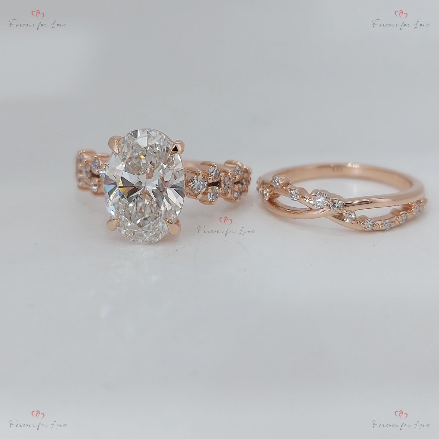 3 Karat ovaler Labor-Diamant 3/4 Ehering Oval cut Moissanite engagement ring in 935 Argentium Silber — custom handcrafted by Forever For Love