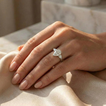 2.5 Ct IGI Certified Pear Lab Diamond Three Stone Engagement Ring