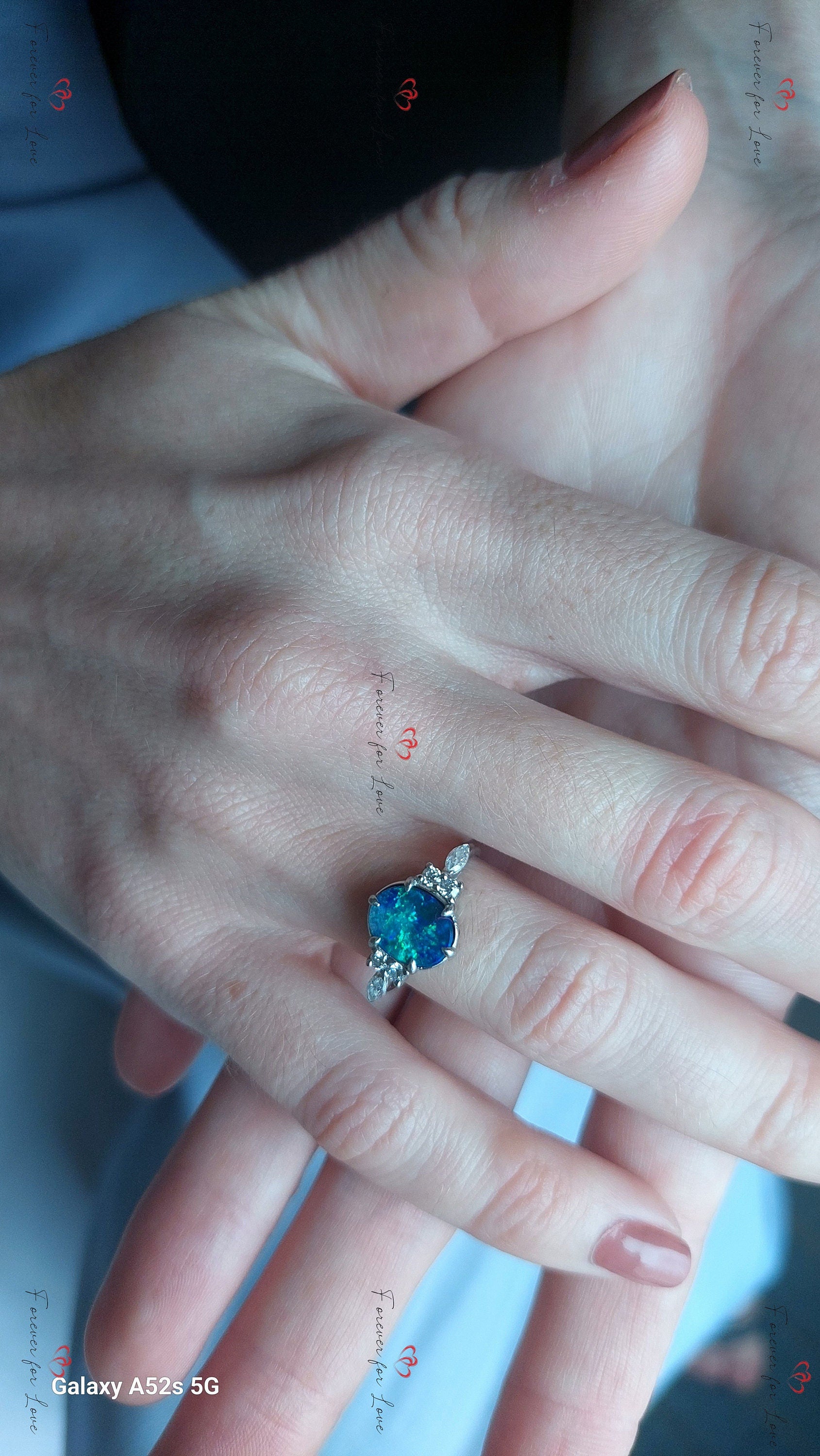 Oval Moissanite, Opal Engagement Ring