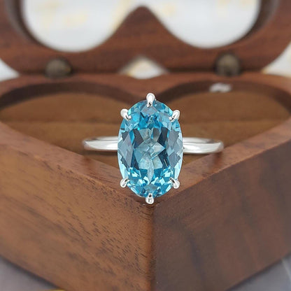 4 Ct Oval Aquamarine Solitaire Engagement Ring