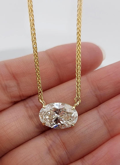 5ct E, VVS2, IGI Certified Oval cut diamond Necklace, 14k Yellow Gold, Thick chain Pendant, Diamond Womens Necklace, Special Gift For Her.
