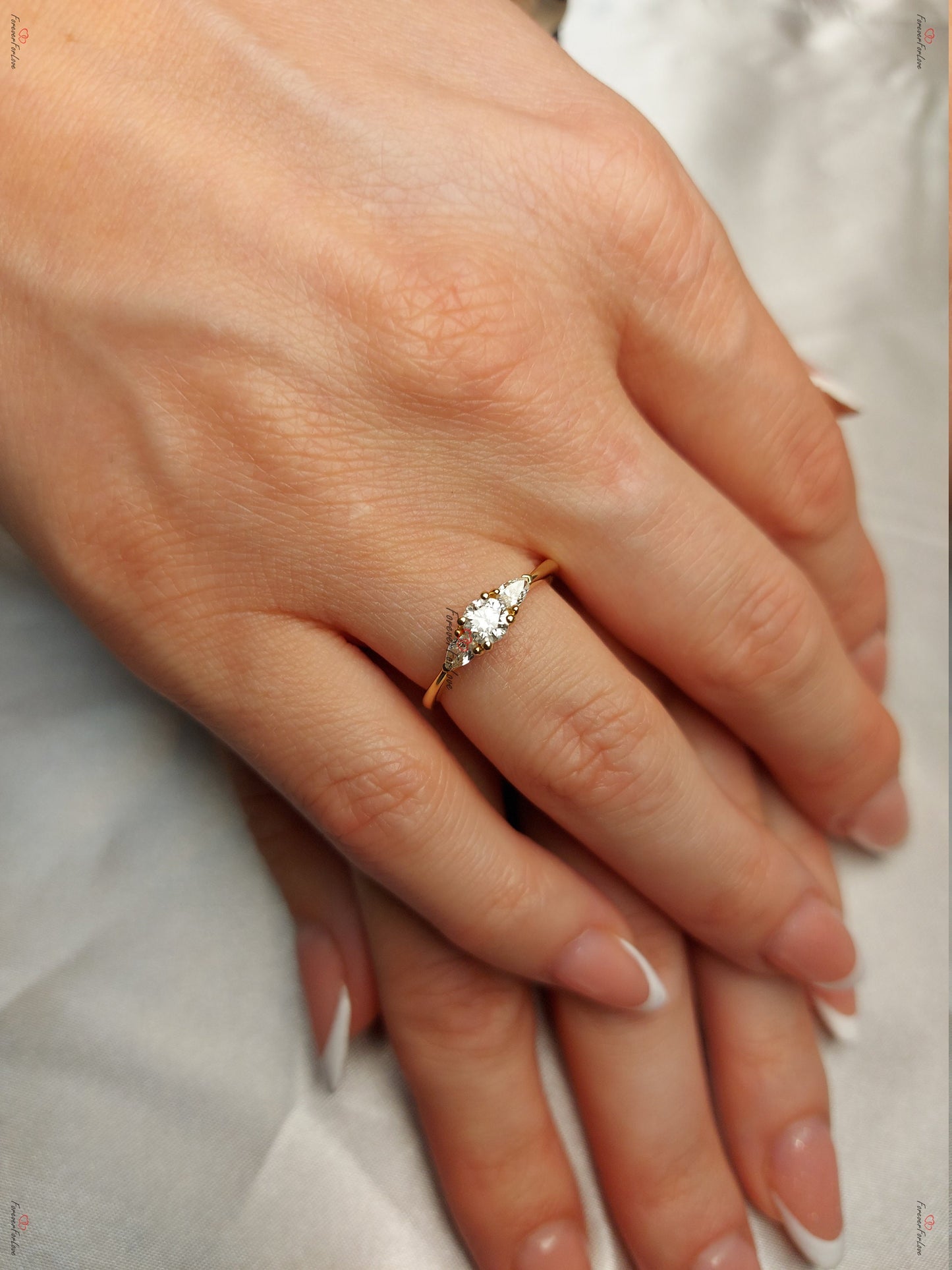 Pear Natural Diamond Engagement Ring Pear cut 1Ct Moissanite Brilliant Cut engagement ring in 935 Argentium Silver — custom handcrafted by Forever For Love