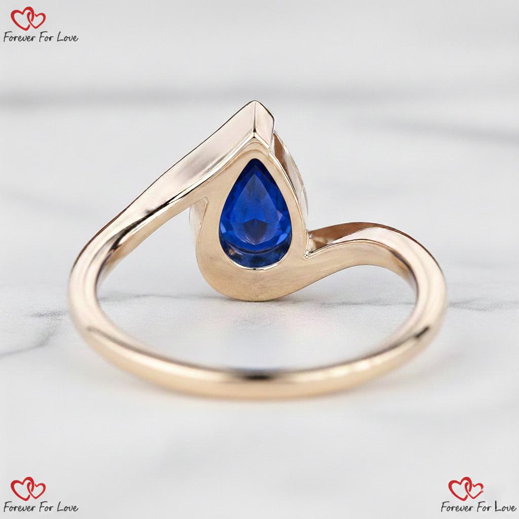 1 Ct Pear Blue Natural Diamond, Sapphire Engagement Ring