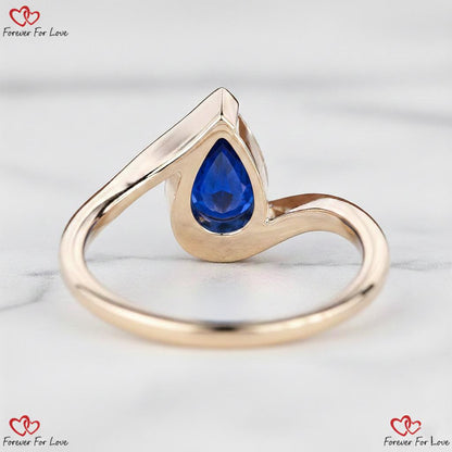 1 Ct Pear Blue Natural Diamond, Sapphire Engagement Ring