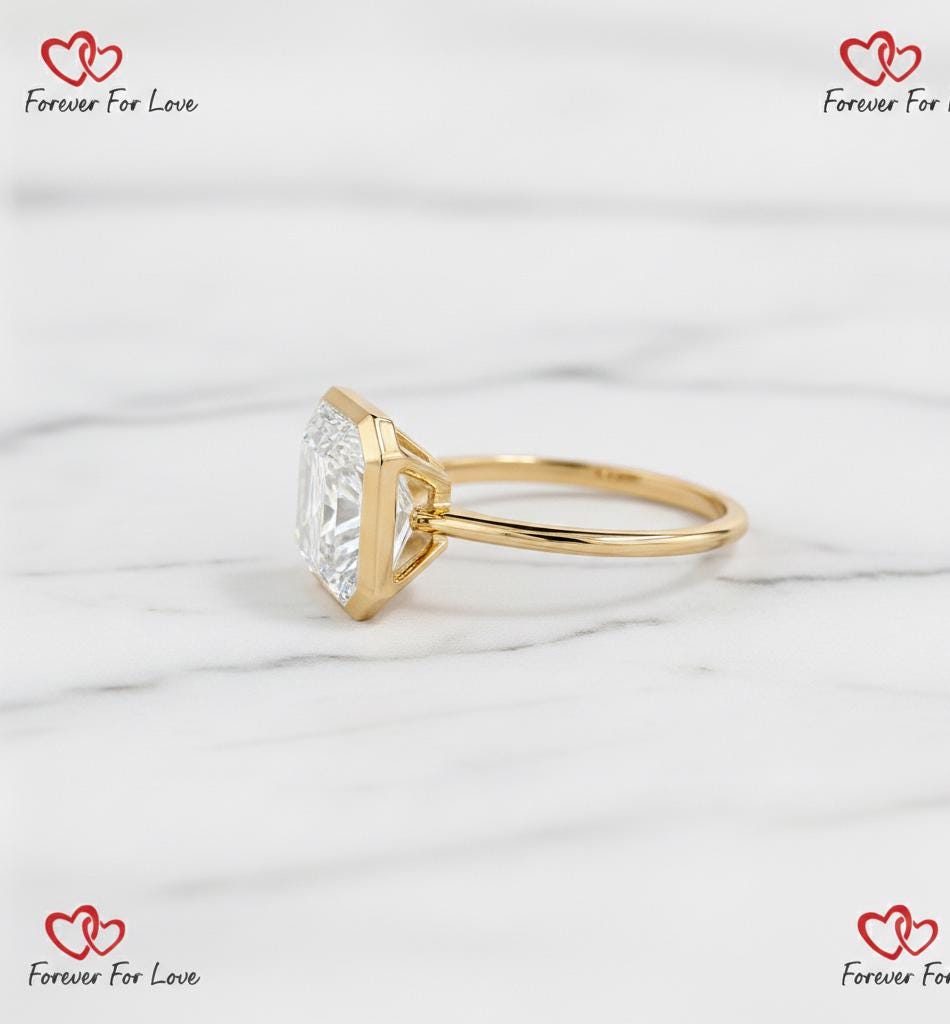Verlobungsring mit 4 Karat IGI-zertifiziertem Asscher Labordiamant Solitär Asscher cut Moissanite engagement ring in 935 Argentium Silber — custom handcrafted by Forever For Love