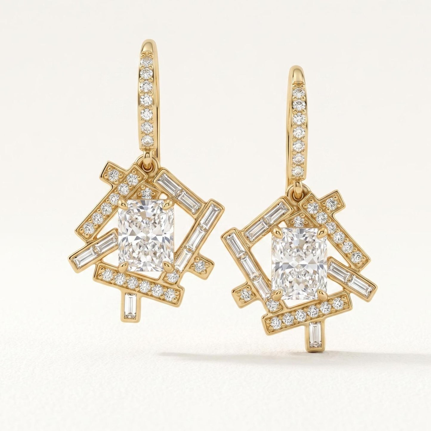 1.5 TCW Radiant-, Baguette- und Runddiamant-Ohrhänger, Labor-Diamant-Hakenohrringe, Diamant-Ohrringe für Frauen und Mädchen, Perfektes Geschenk Moissanite engagement ring in Gold or Platinum — custom handcrafted by Forever For Love