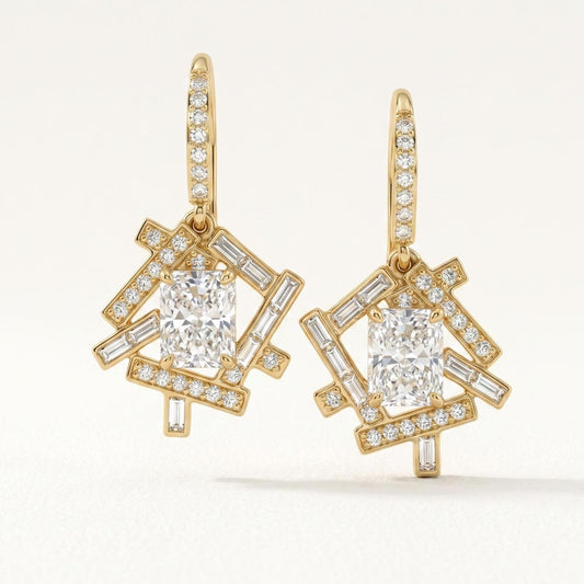1.5 TCW Radiant-, Baguette- und Runddiamant-Ohrhänger, Labor-Diamant-Hakenohrringe, Diamant-Ohrringe für Frauen und Mädchen, Perfektes Geschenk