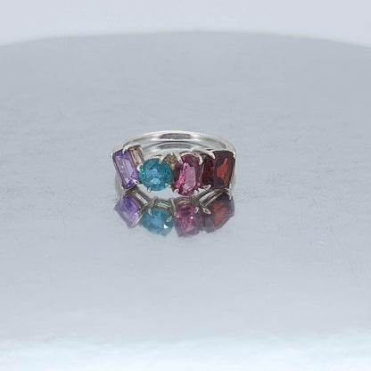 Cluster Gemstone Engagement Ring, 14k yellow gold Lab grown Gemstone ring, Different Birthstone, Colorful ring, Perfect gift for her
