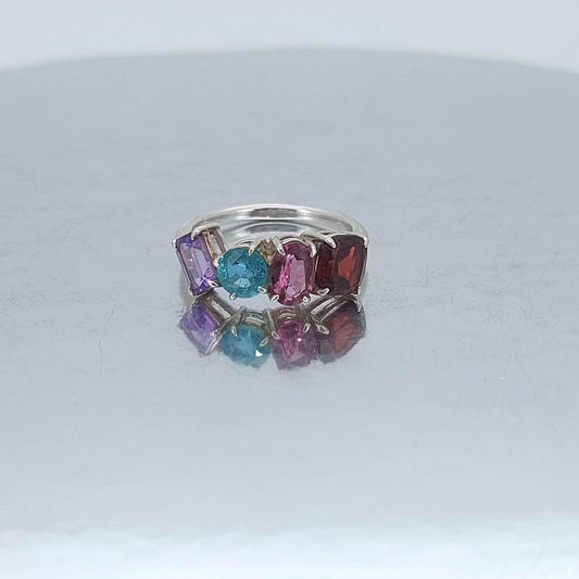 Cluster Gemstone Engagement Ring, 14k yellow gold Lab grown Gemstone ring, Different Birthstone, Colorful ring, Perfect gift for her