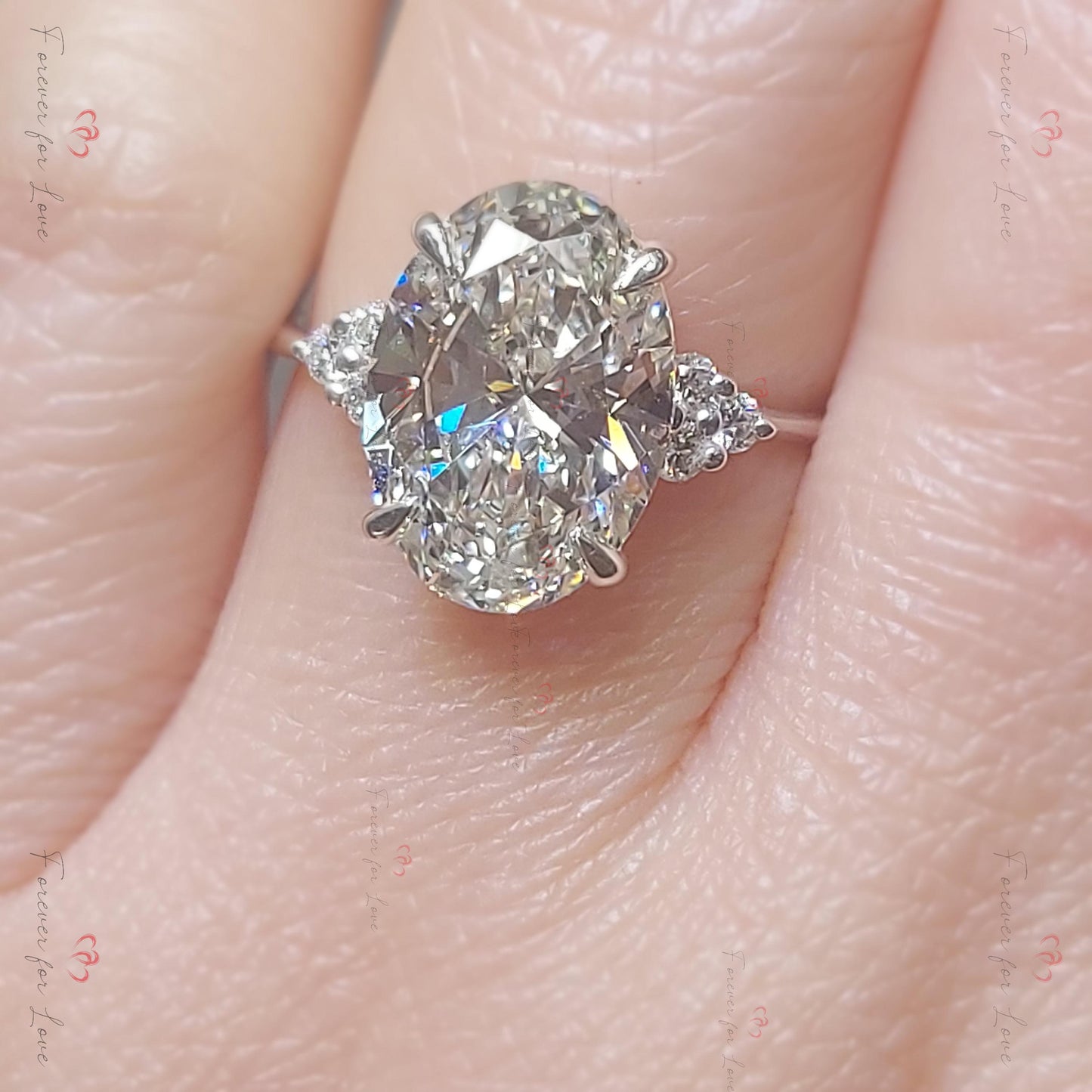 Bague éternité ovale en diamant de laboratoire de 3 carats Oval cut 1Ct Moissanite Taille Brillant engagement ring in Gold or Platinum — custom handcrafted by Forever For Love