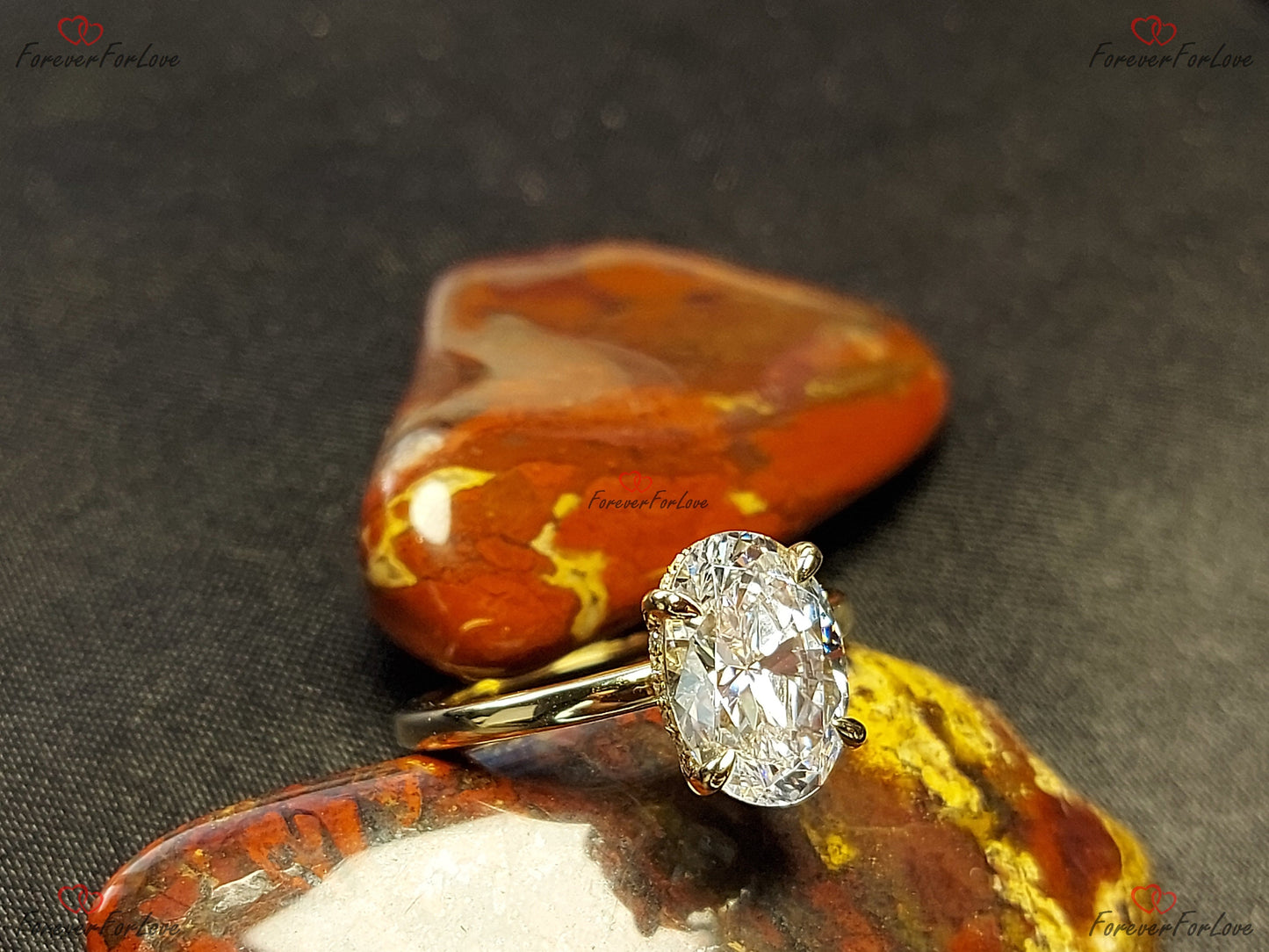 2.5 Ct Oval Diamond Hidden Halo Engagement Ring Oval cut 1Ct Moissanite Brilliant Cut engagement ring in 935 Argentium Silver — custom handcrafted by Forever For Love