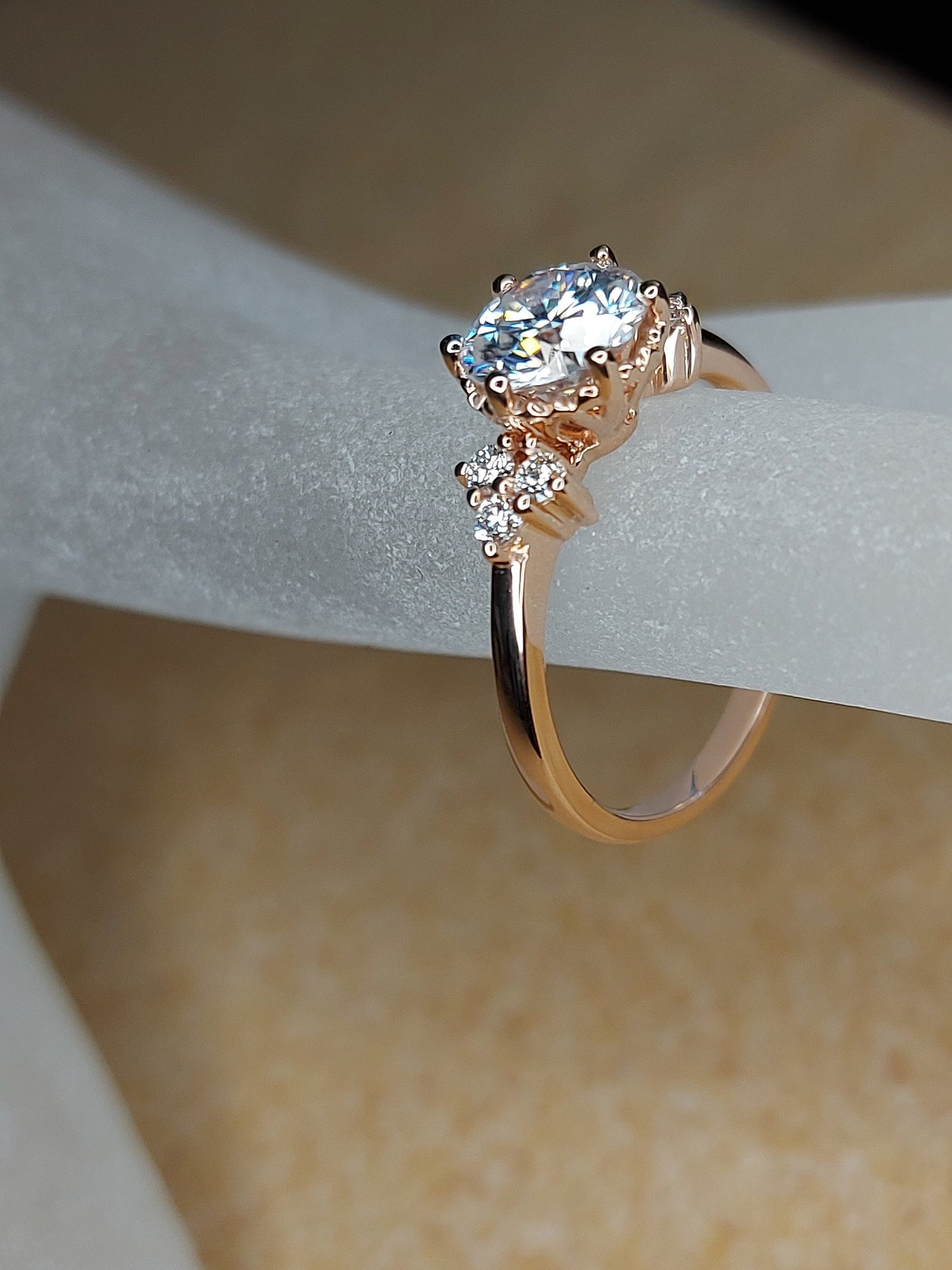 1.5 Ct Round Lab Diamond Art Deco Cluster Engagement Ring Round cut Moissanite engagement ring in Gold or Platinum — custom handcrafted by Forever For Love