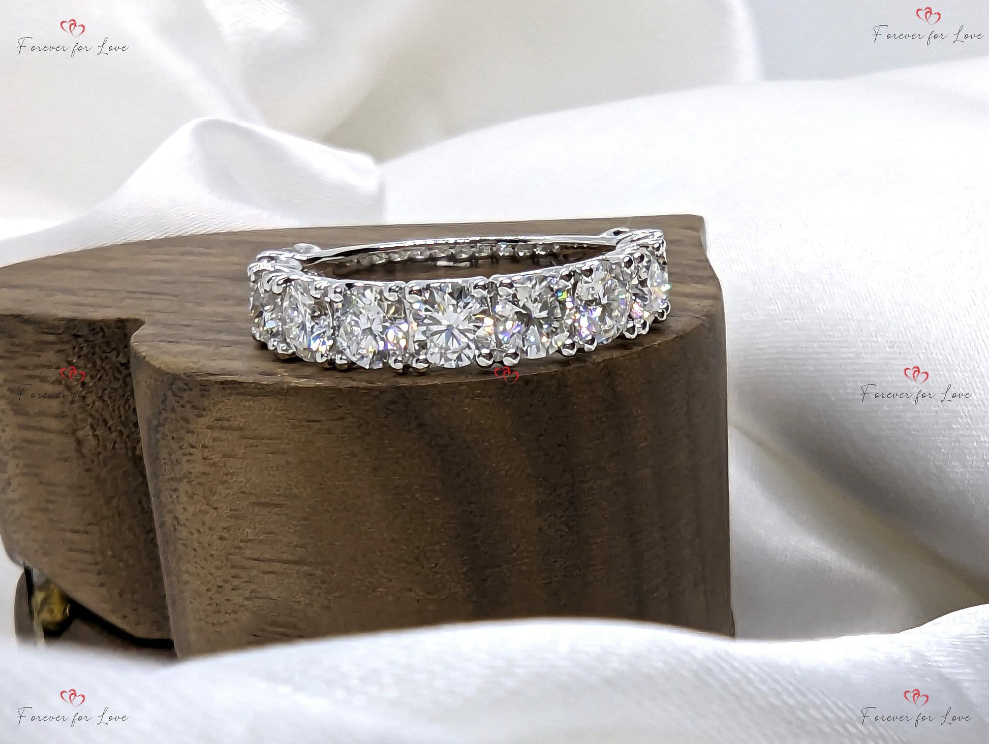 4 MM Round Lab Created Diamond Wedding Band for Women, Half eternity Diamond Band, EF/VS Lab Grown Diamonds, Stackable Band Anniversary Gift