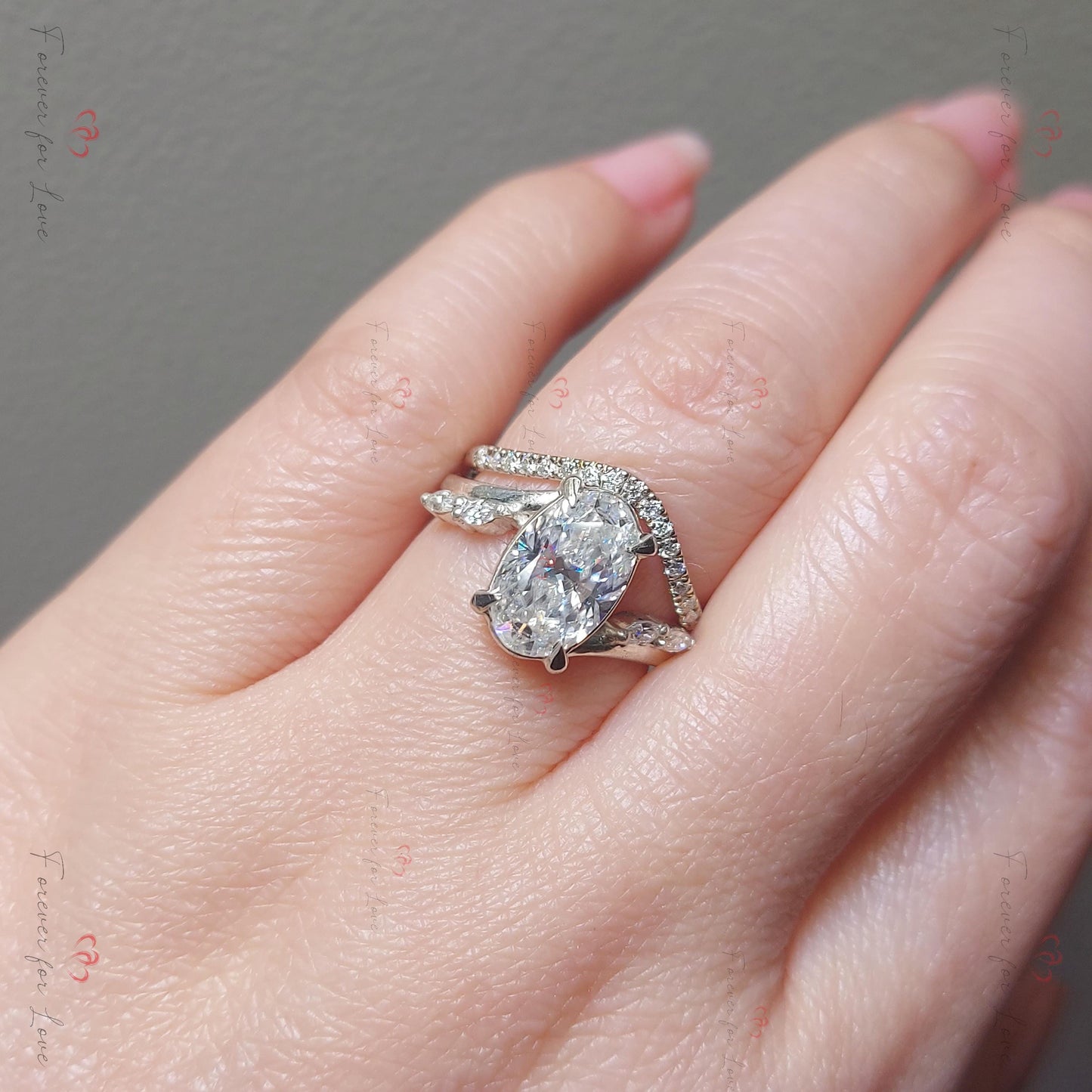 3 Ct Oval Lab Diamond Hidden Halo Engagement Ring – H Colour Oval cut 1Ct Moissanite Brilliant Cut engagement ring in 935 Argentium Silver — custom handcrafted by Forever For Love