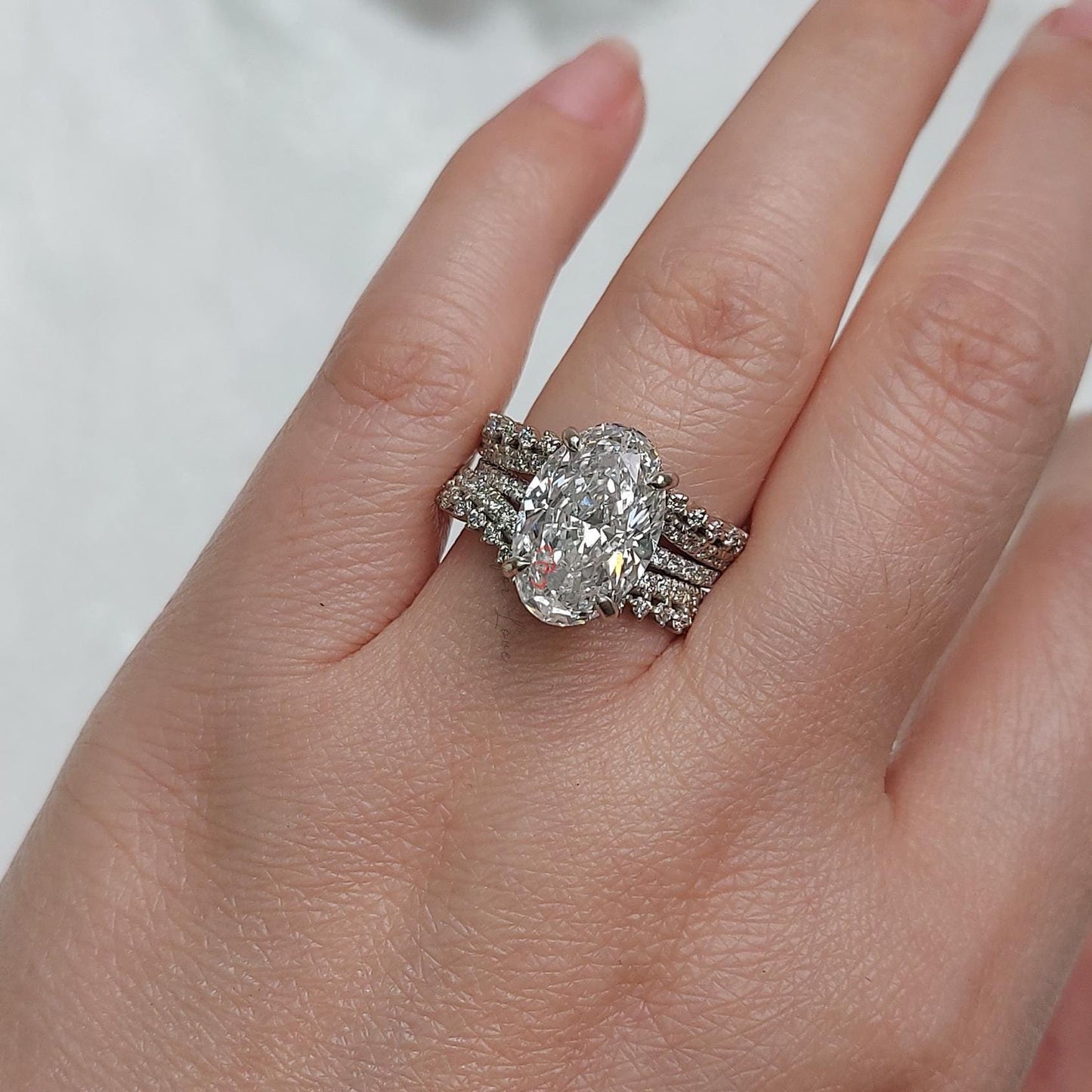 6 Ct Oval Hidden Halo Engagement Ring Oval cut Moissanite Brilliant Cut engagement ring in 935 Argentium Silver — custom handcrafted by Forever For Love