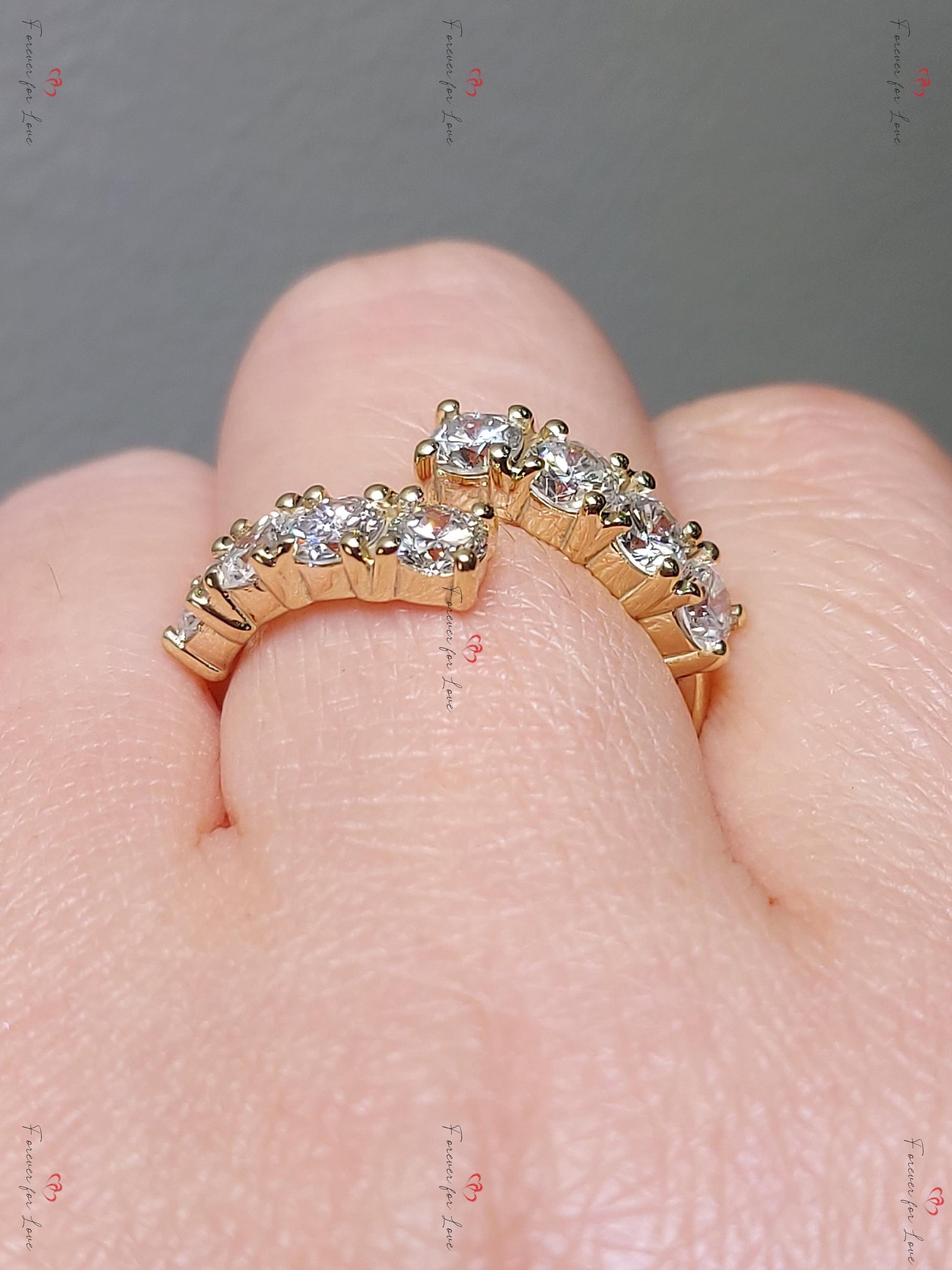 Round Diamond Lab Grown Half Eternity Band Certified Round Diamond Band Yellow Gold Diamond Statement Ring For her, Gift for mom