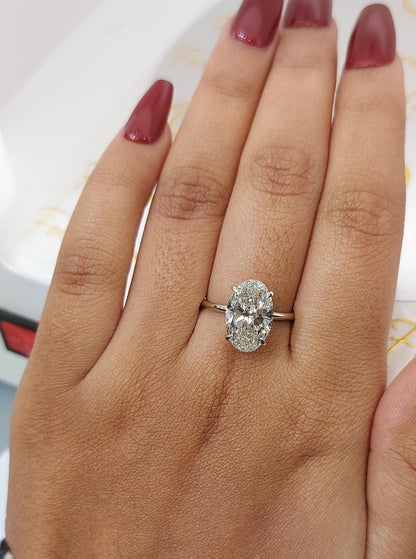3 Ct IGI Certified Oval Lab Diamond Solitaire Engagement Ring