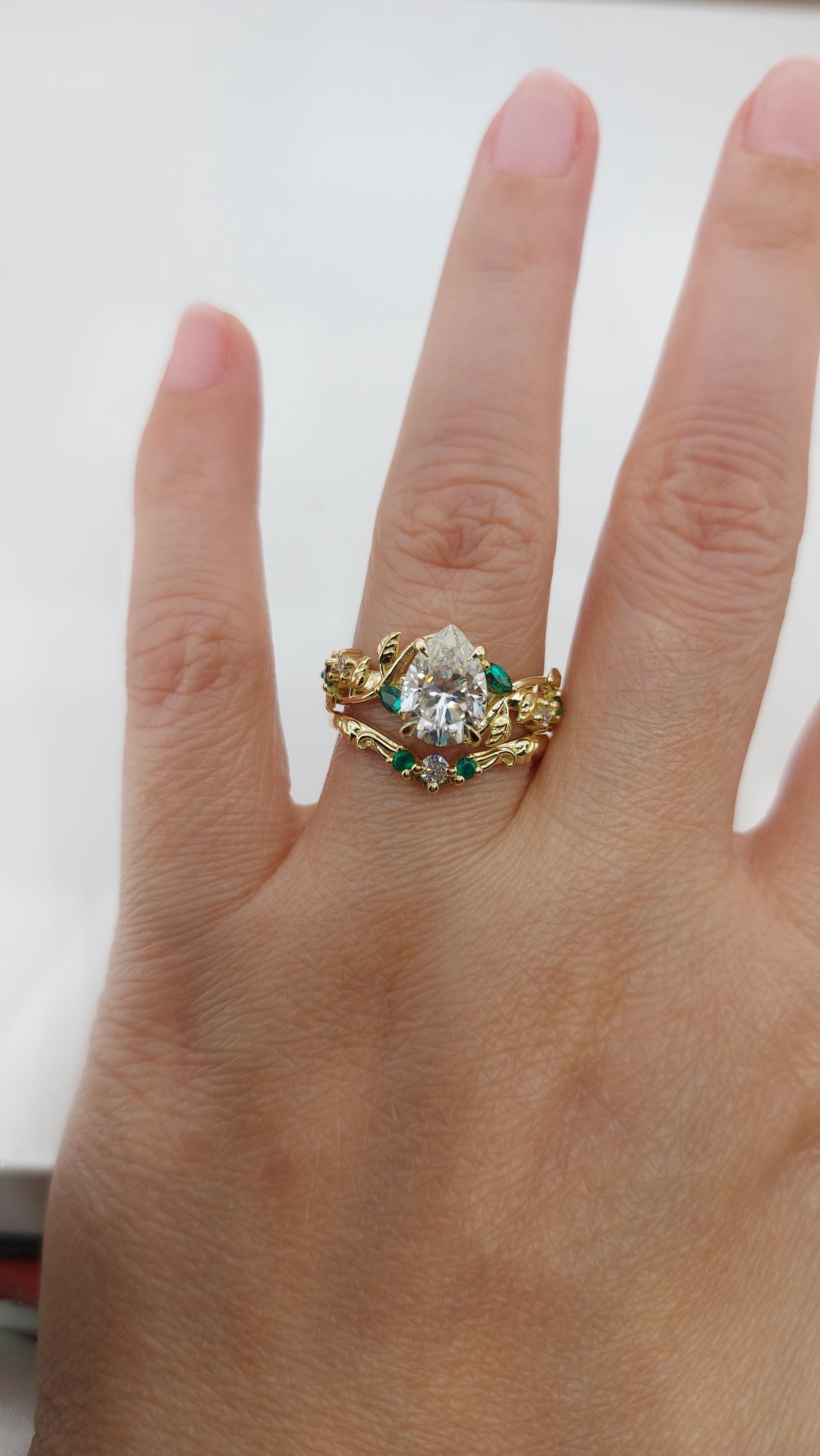 2 Ct Pear Diamond, Moissanite Halo Engagement Ring