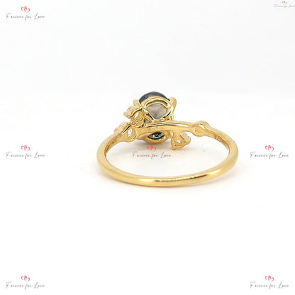 Oval Diamond, Moss Agate Engagement Ring