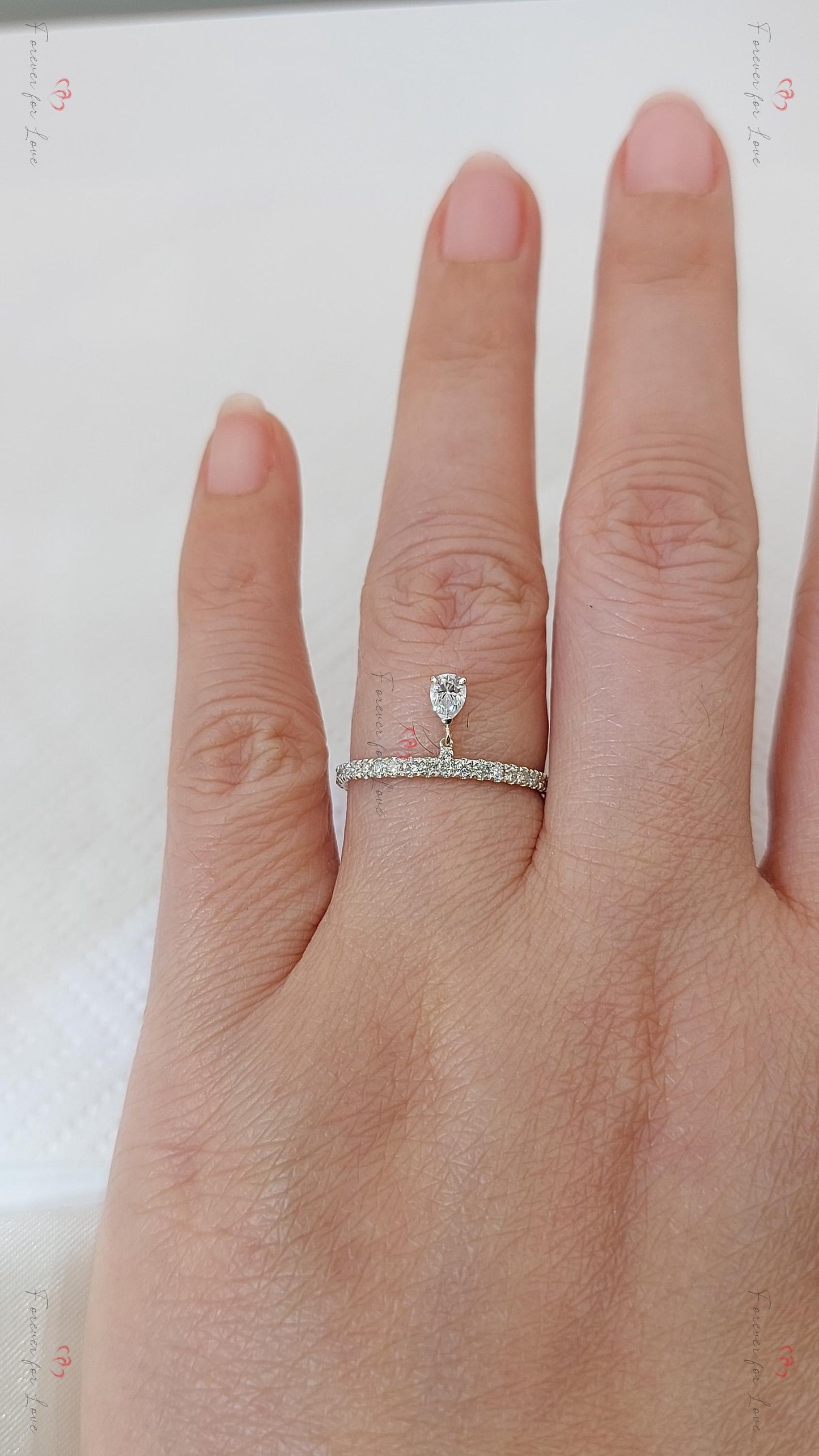 Pear Lab Diamond Stacking Ring Pear cut 1Ct Moissanite Brilliant Cut engagement ring in 935 Argentium Silver — custom handcrafted by Forever For Love