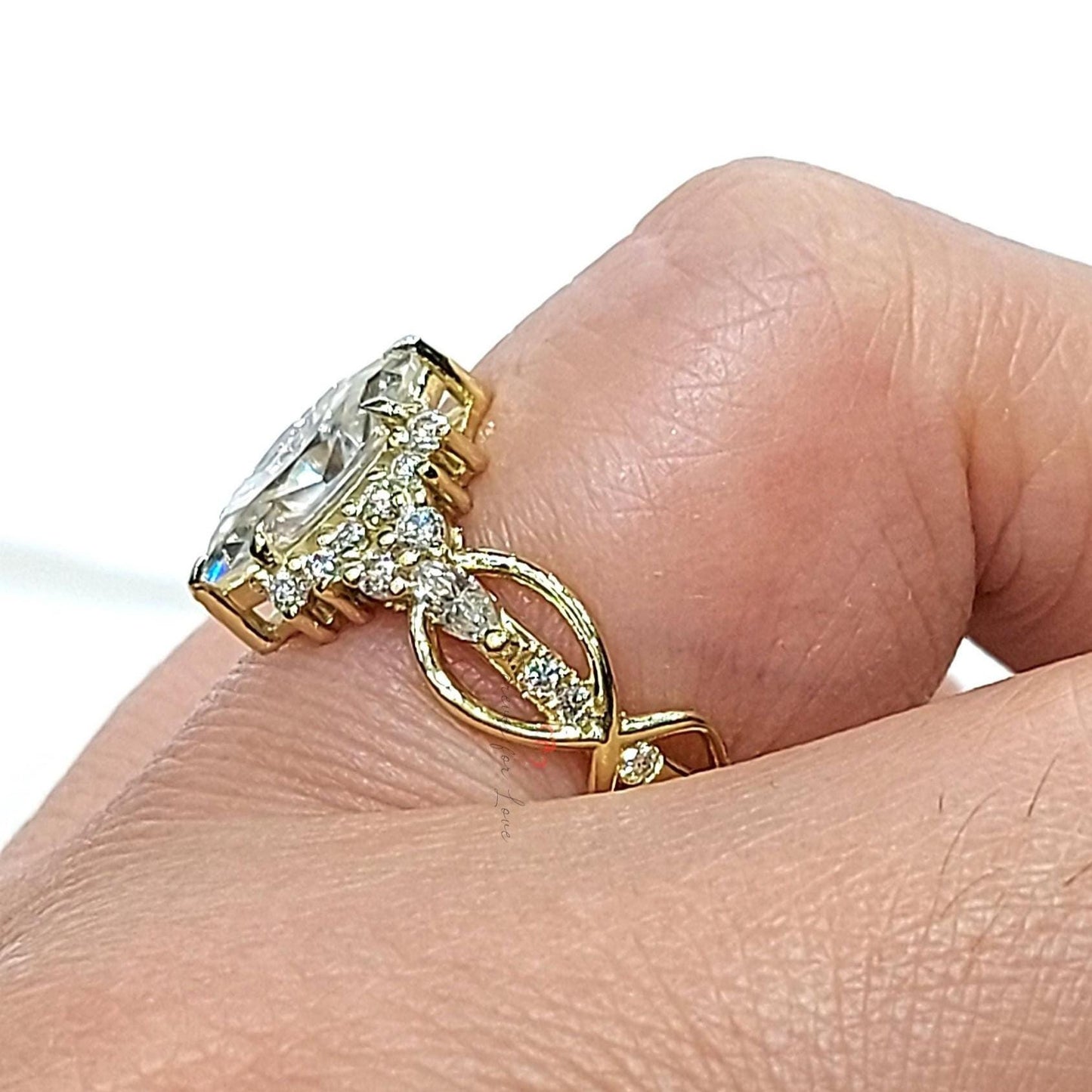 1 Ct Marquise Lab Diamond with Round Diamond Band Ring Marquise cut Moissanite Brilliant Cut engagement ring in 935 Argentium Silver — custom handcrafted by Forever For Love