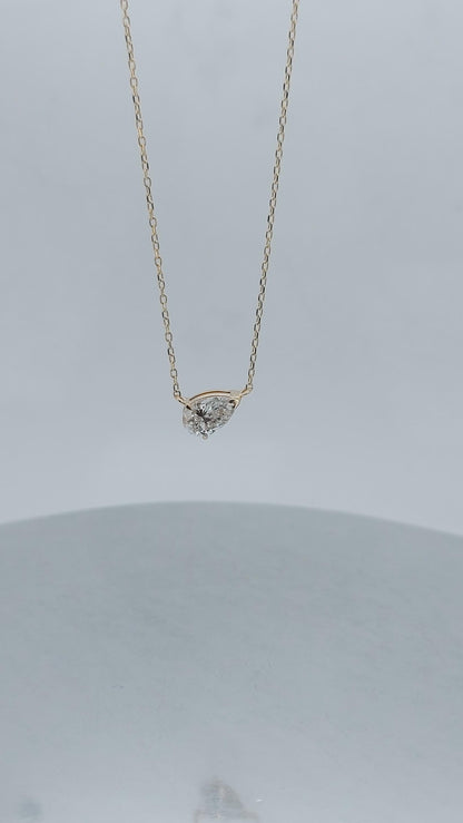 1 Karat Birnendiamant-Halskette, 14 Karat Gelbgold, zarte minimalistische Birnen-Anhänger, Labordiamant-Damen-Halskette, besonderes Geschenk für sie.