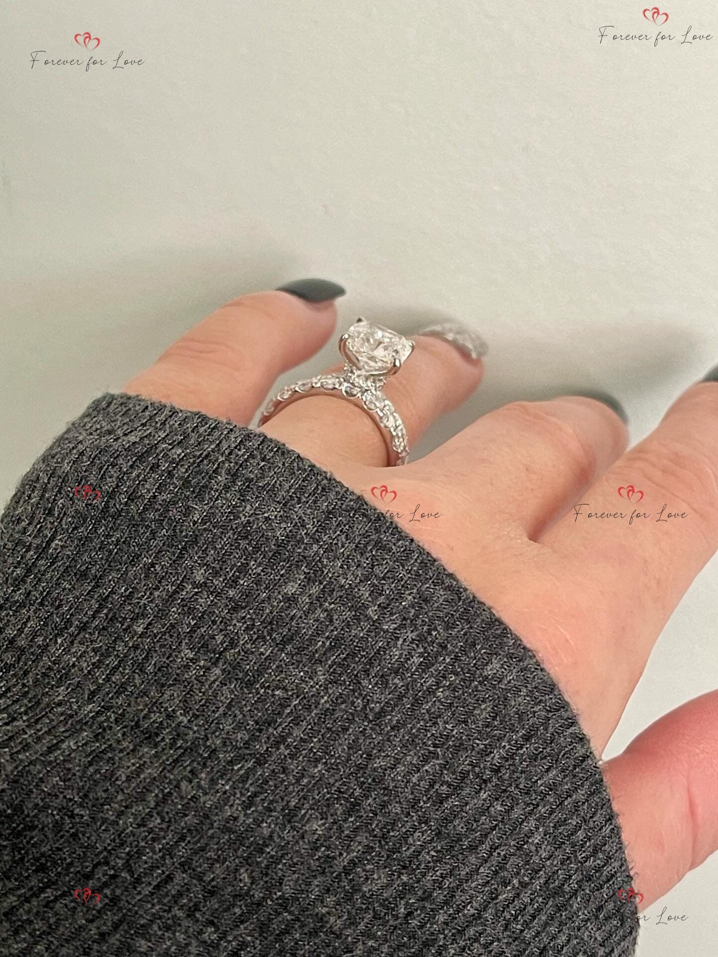3 Ct IGI Certified Cushion Lab Diamond Hidden Halo Engagement Ring