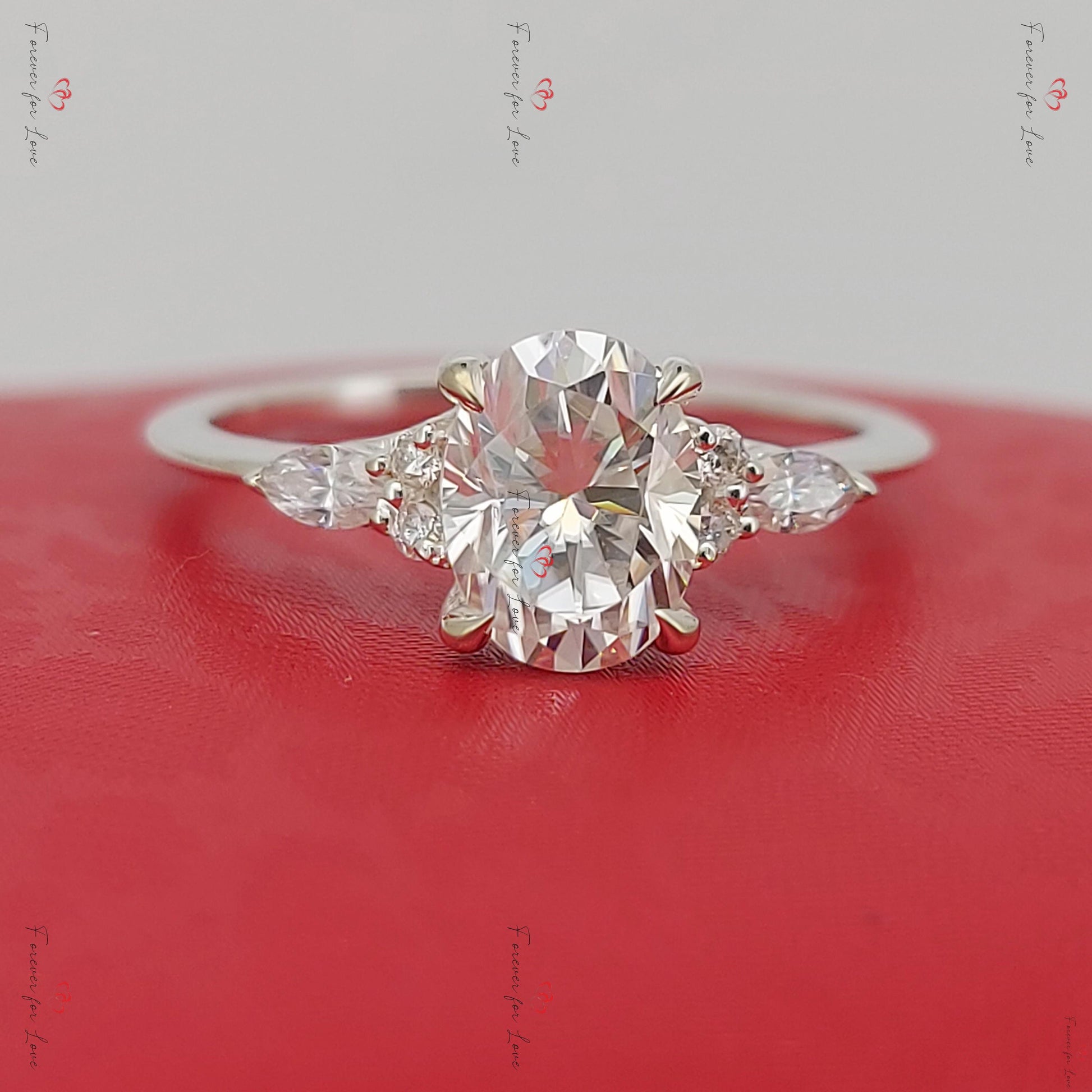 Oval Moissanite Three Stone Engagement Ring
