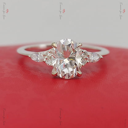 Oval Moissanite Three Stone Engagement Ring