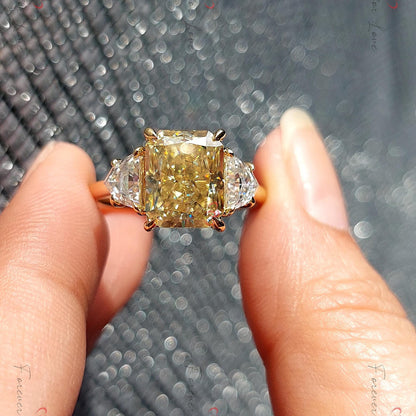 4 Ct Radiant Cut Canary Yellow Moissanite Engagement Ring, Solid Gold Promise Ring,Trillion Cut Diamond Ring, Anniversary Gift Ring for Her.