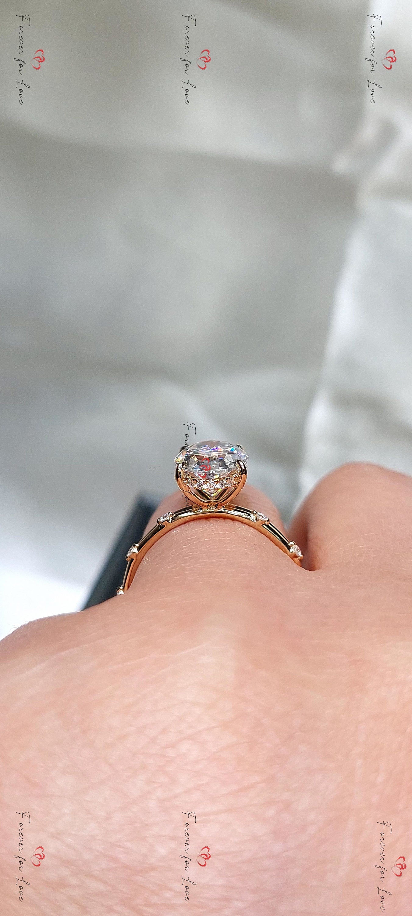 4 Ct Oval Diamond, Moissanite Hidden Halo Engagement Ring