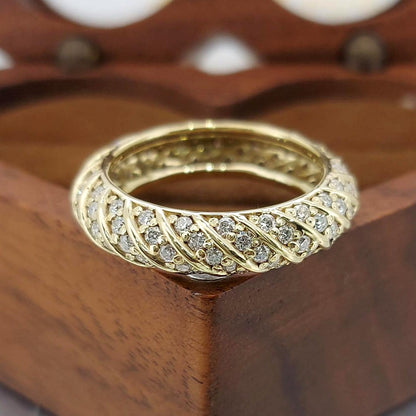 Cupcake Pave Diamond Band, Wide Gold Ring, 1.00 total carats Statement Ring, Round Brilliant Diamond Eternity Ring, Perfect gift For Her.