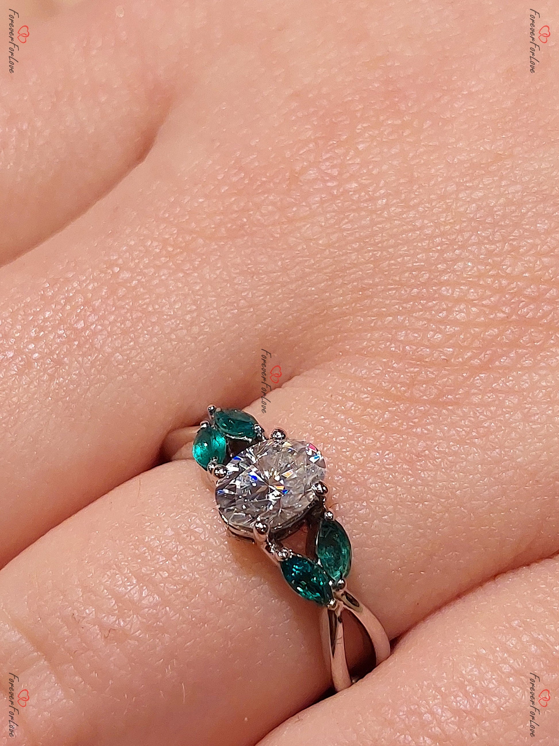 Oval Green Diamond, Emerald Engagement Ring