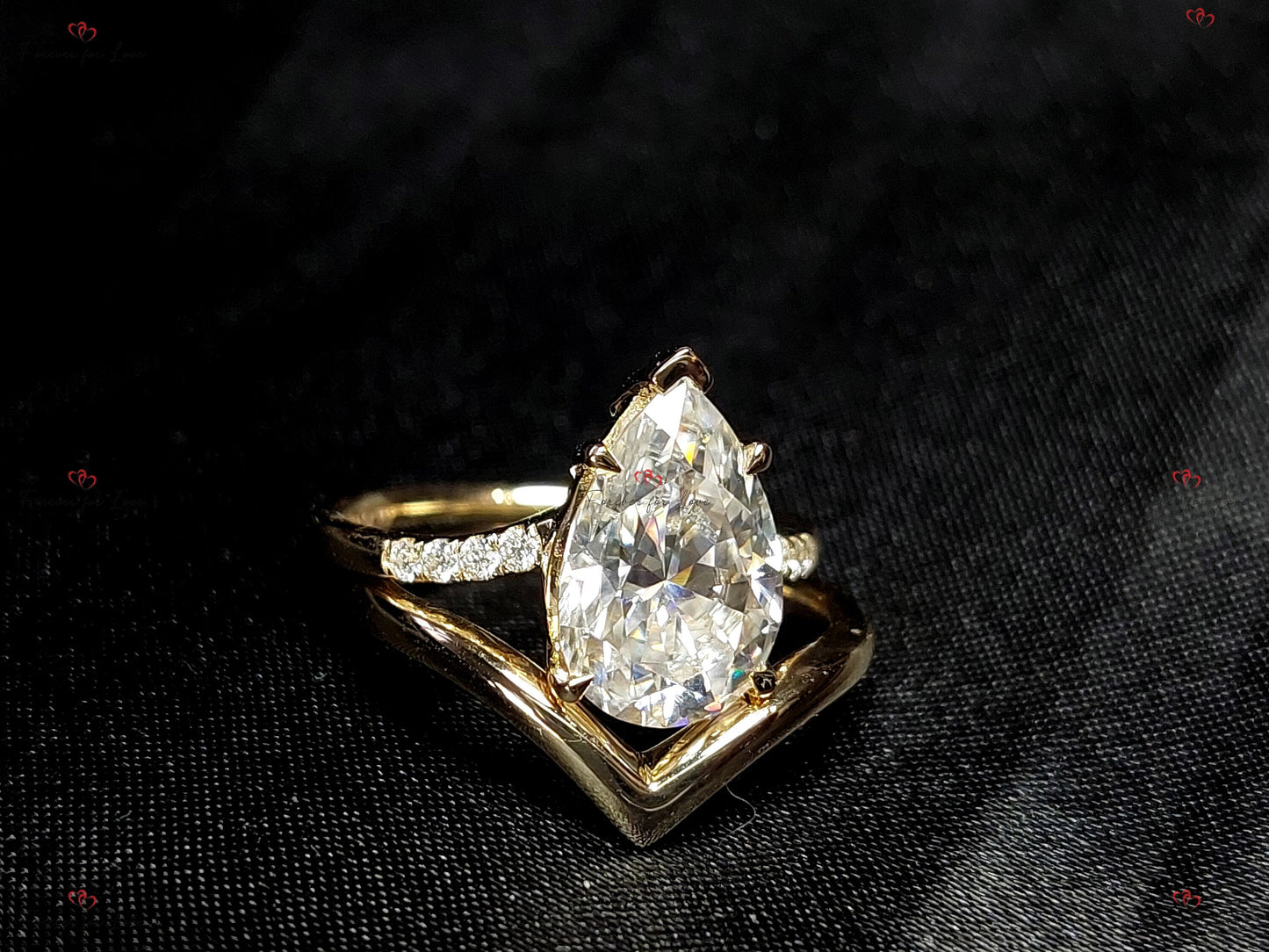 2 Ct Pear Moissanite Hidden Halo with Pavé Band Engagement Ring Pear cut Moissanite Brilliant Cut engagement ring in 935 Argentium Silver — custom handcrafted by Forever For Love