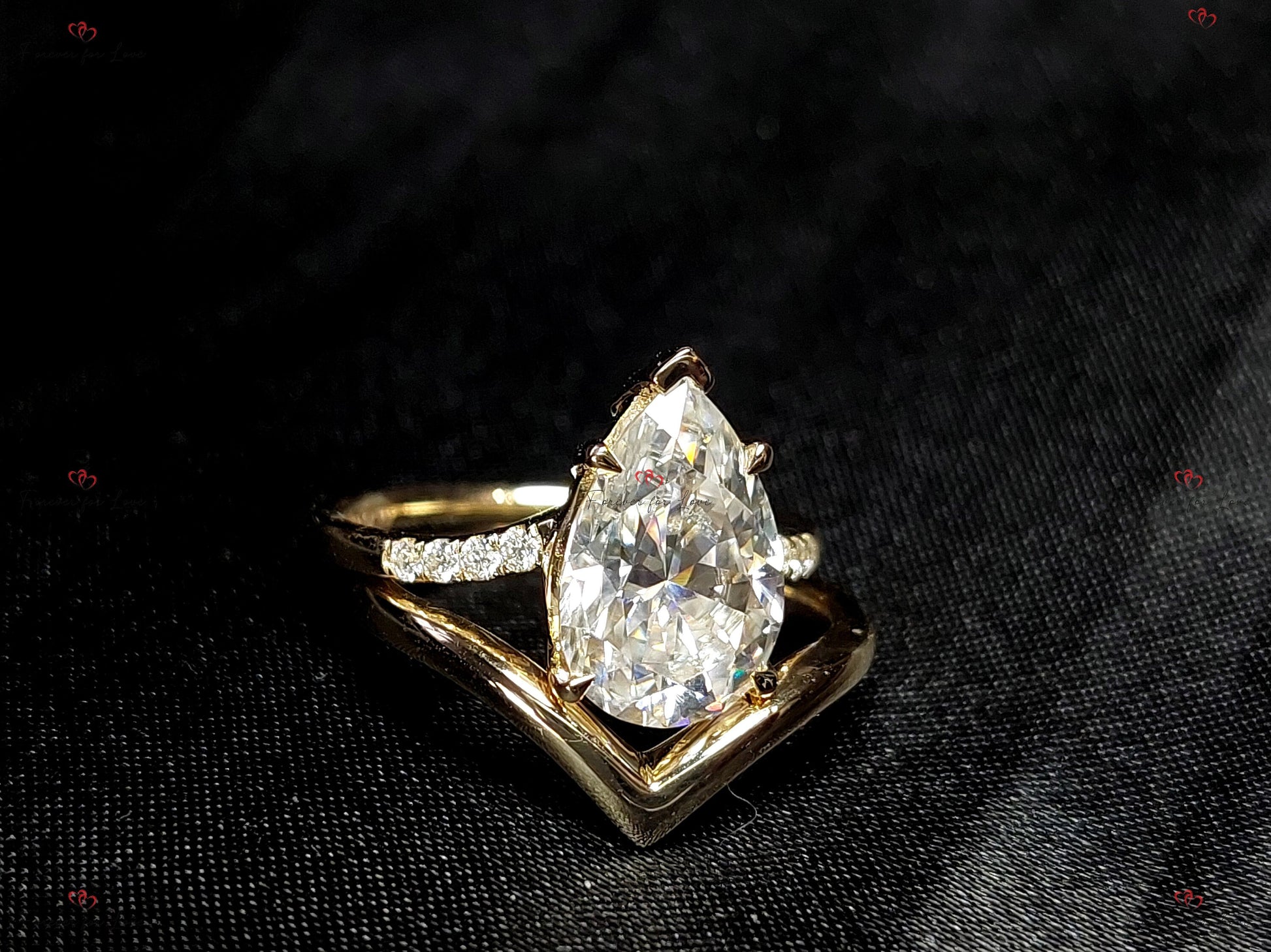 2 Ct Pear Diamond, Moissanite Hidden Halo Engagement Ring