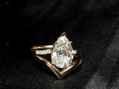 2 Ct Pear Diamond, Moissanite Hidden Halo Engagement Ring