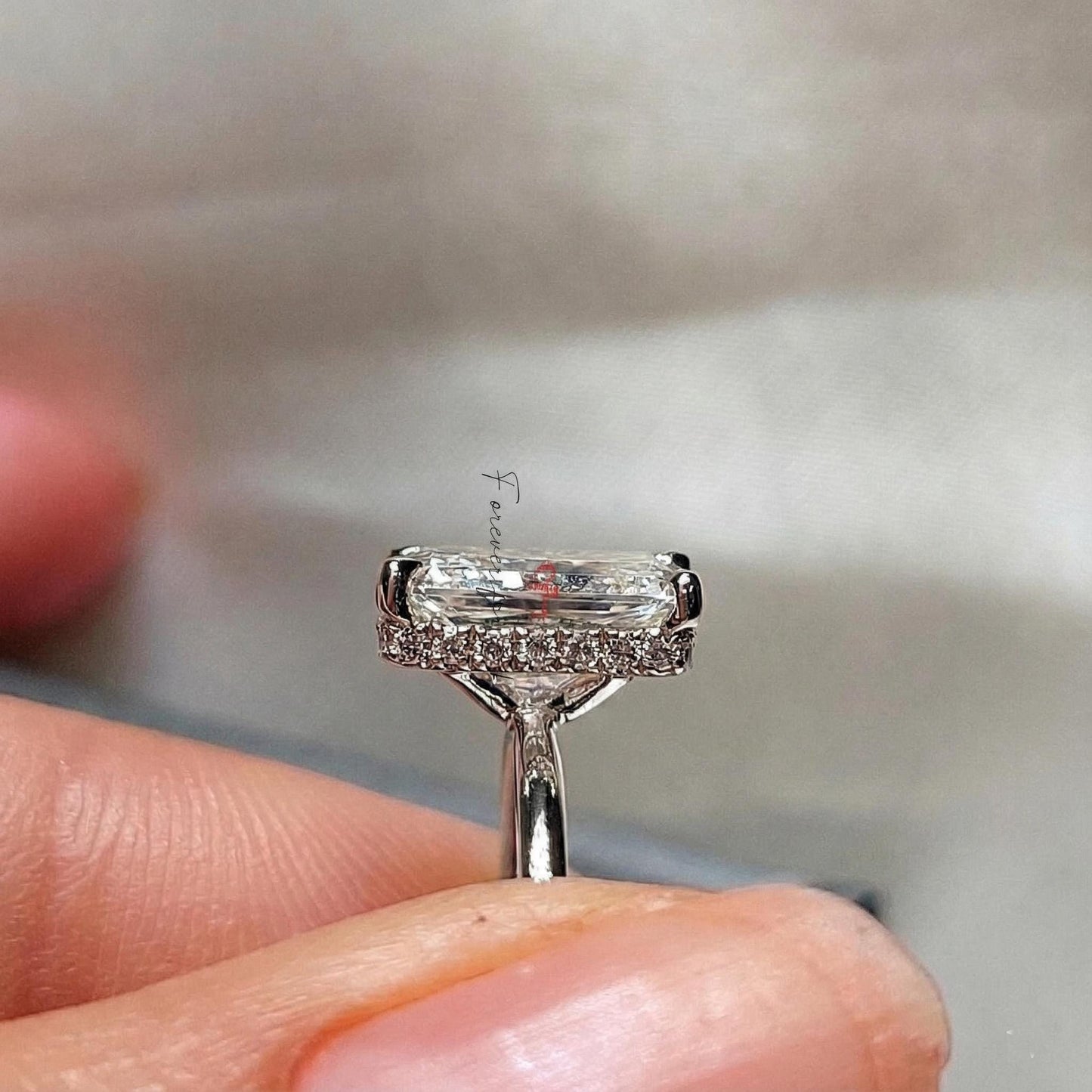 5 Ct IGI Certified Radiant Lab Diamond Hidden Halo Engagement Ring Radiant cut 1Ct Moissanite Brilliant Cut engagement ring in 935 Argentium Silver — custom handcrafted by Forever For Love