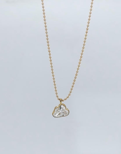 Cloud Shaped Pendant, Cloud shaped lab diamond Necklace, 14k Yellow Gold, Dainty Minimalist Pendant, Every day wear, Gift For Her.