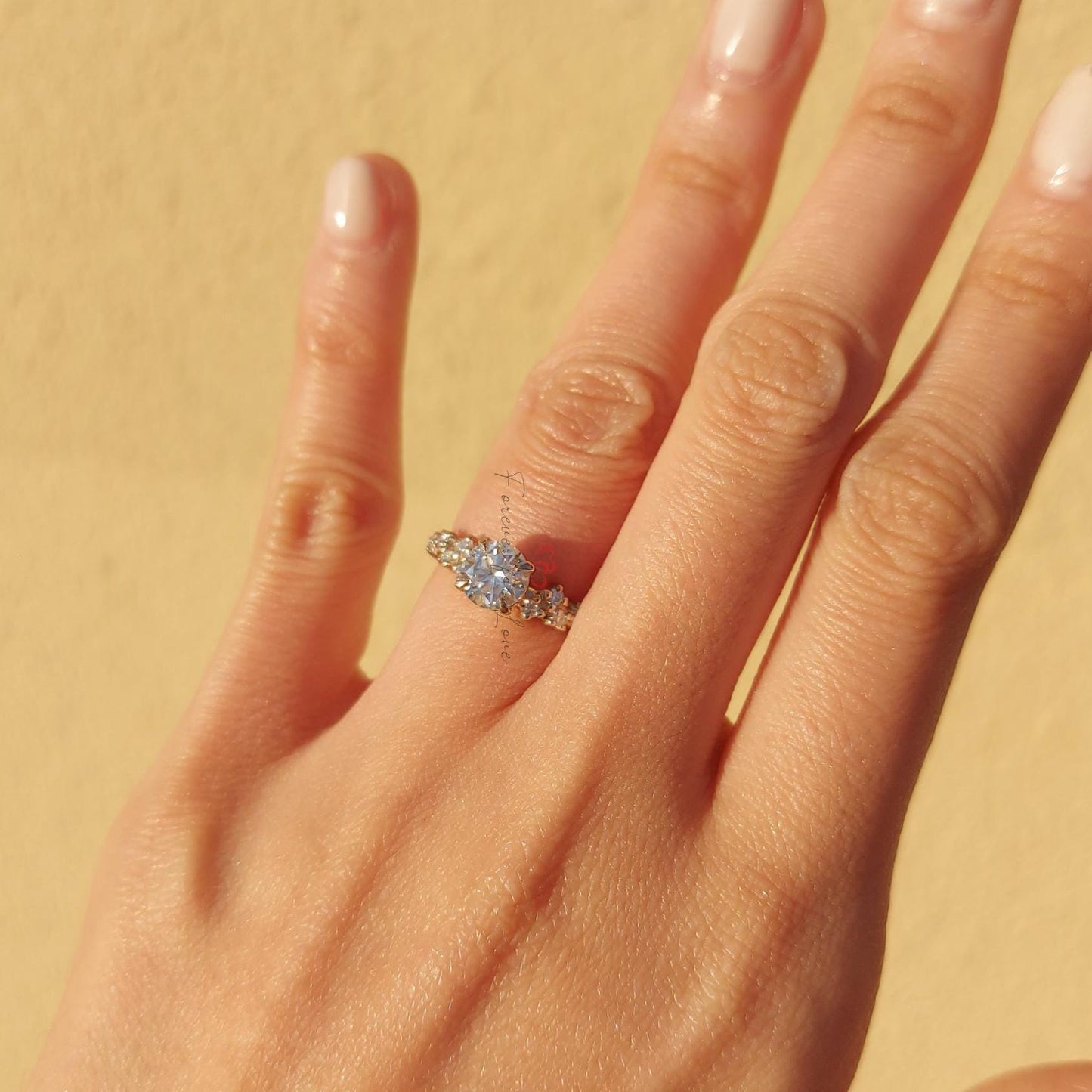 1 Ct Round Natural Diamond Engagement Ring Round cut 1Ct Moissanite Brilliant Cut engagement ring in 935 Argentium Silver — custom handcrafted by Forever For Love