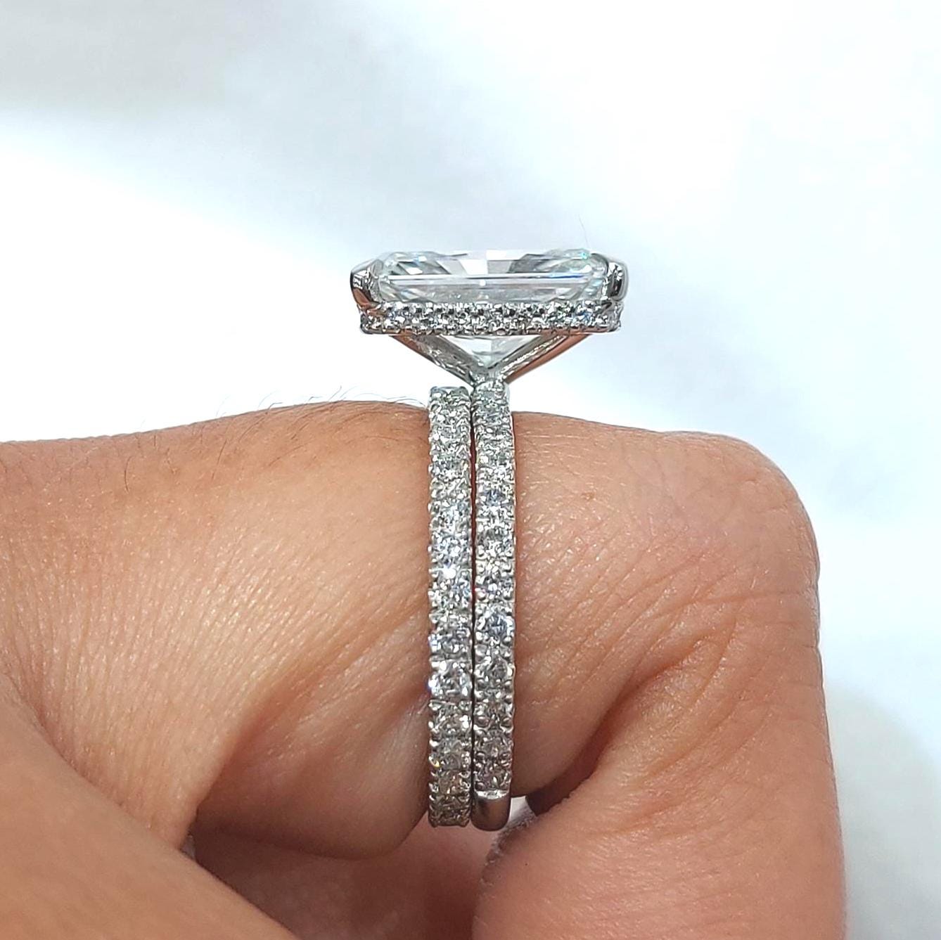 3.5 Ct IGI Certified Radiant Lab Diamond Halo Bridal Set Radiant cut Moissanite Brilliant Cut engagement ring in 935 Argentium Silver — custom handcrafted by Forever For Love