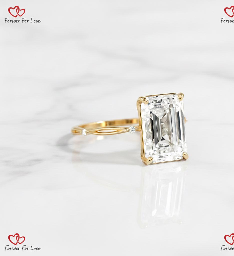 4 Karat IGI-zertifizierter Verlobungsring mit Smaragd-Labor-Diamant Emerald cut Moissanite engagement ring in 935 Argentium Silber — custom handcrafted by Forever For Love