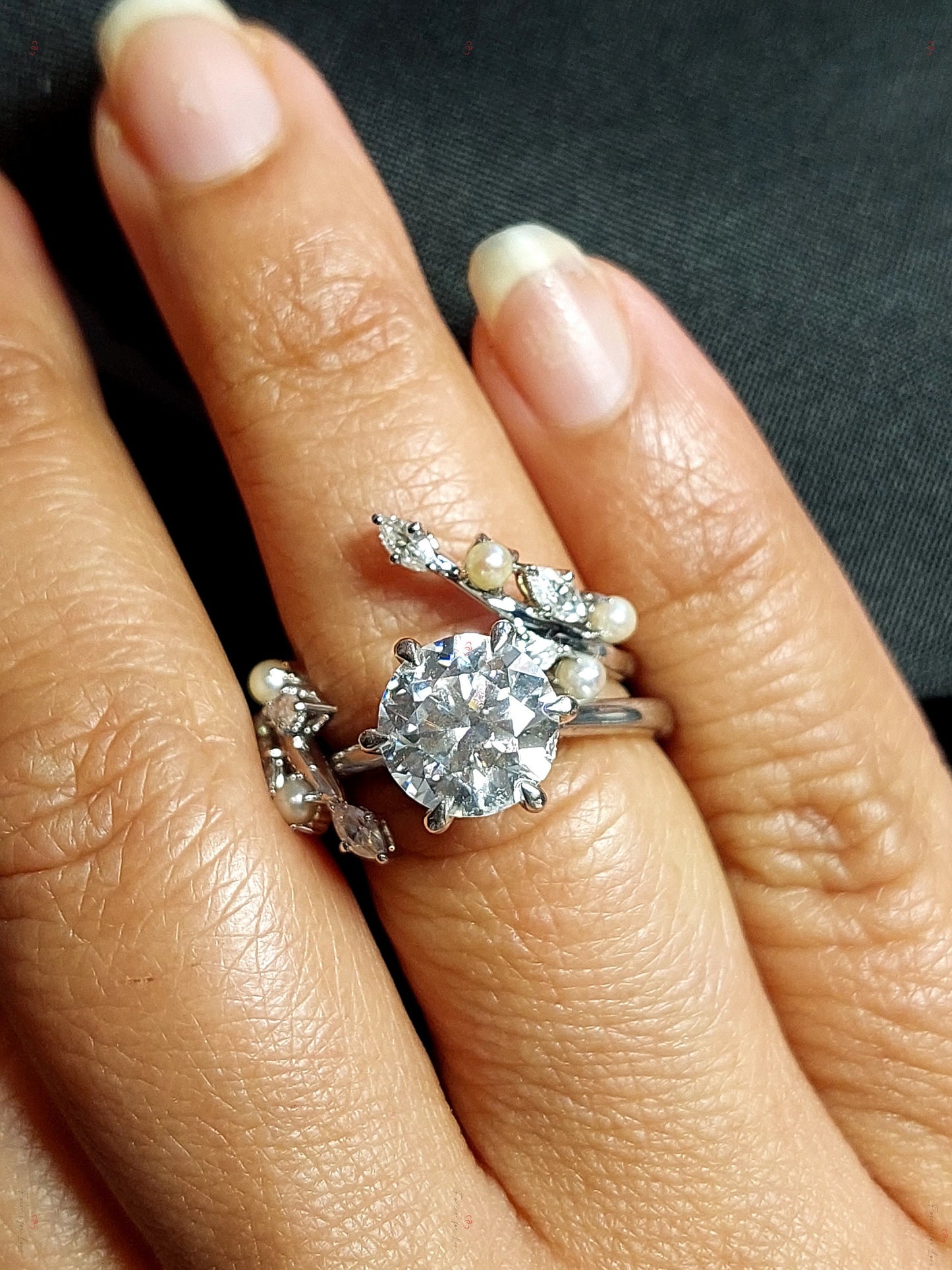 Bague empilable II en moissanite marquise Marquise cut Moissanite taille brillant engagement ring in Gold or Platinum — custom handcrafted by Forever For Love