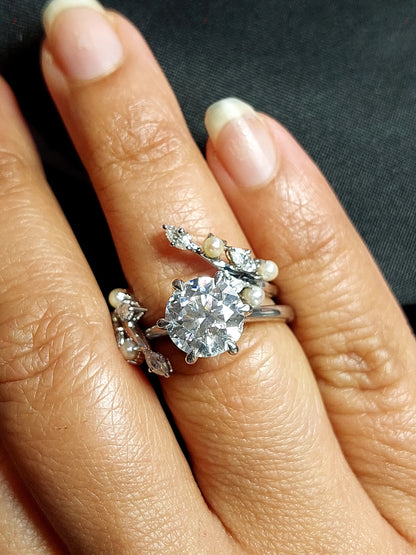 Marquise Moissanite, Pearl Stacking Ring