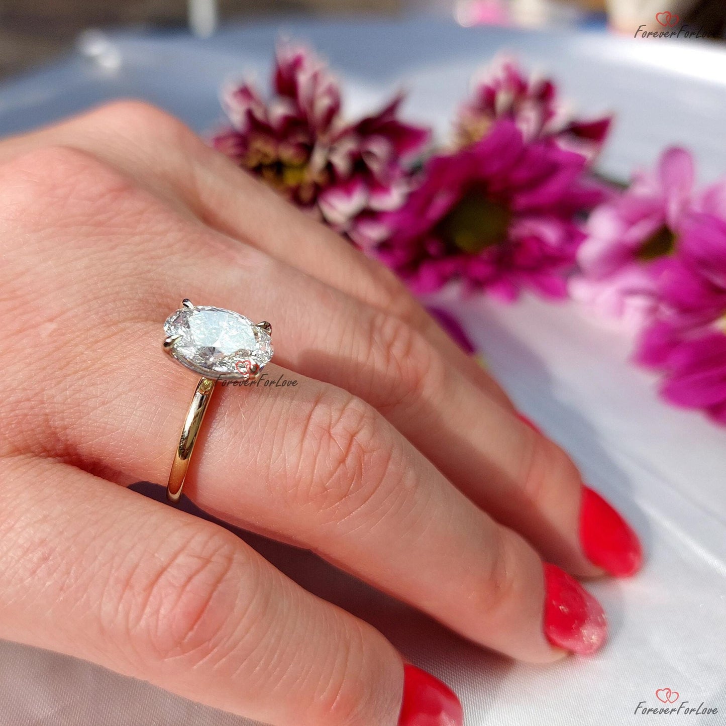 3 Ct F VVS2 Oval Lab Diamond Solitaire Engagement Oval cut 1Ct Moissanite Brilliant Cut engagement ring in 935 Argentium Silver — custom handcrafted by Forever For Love