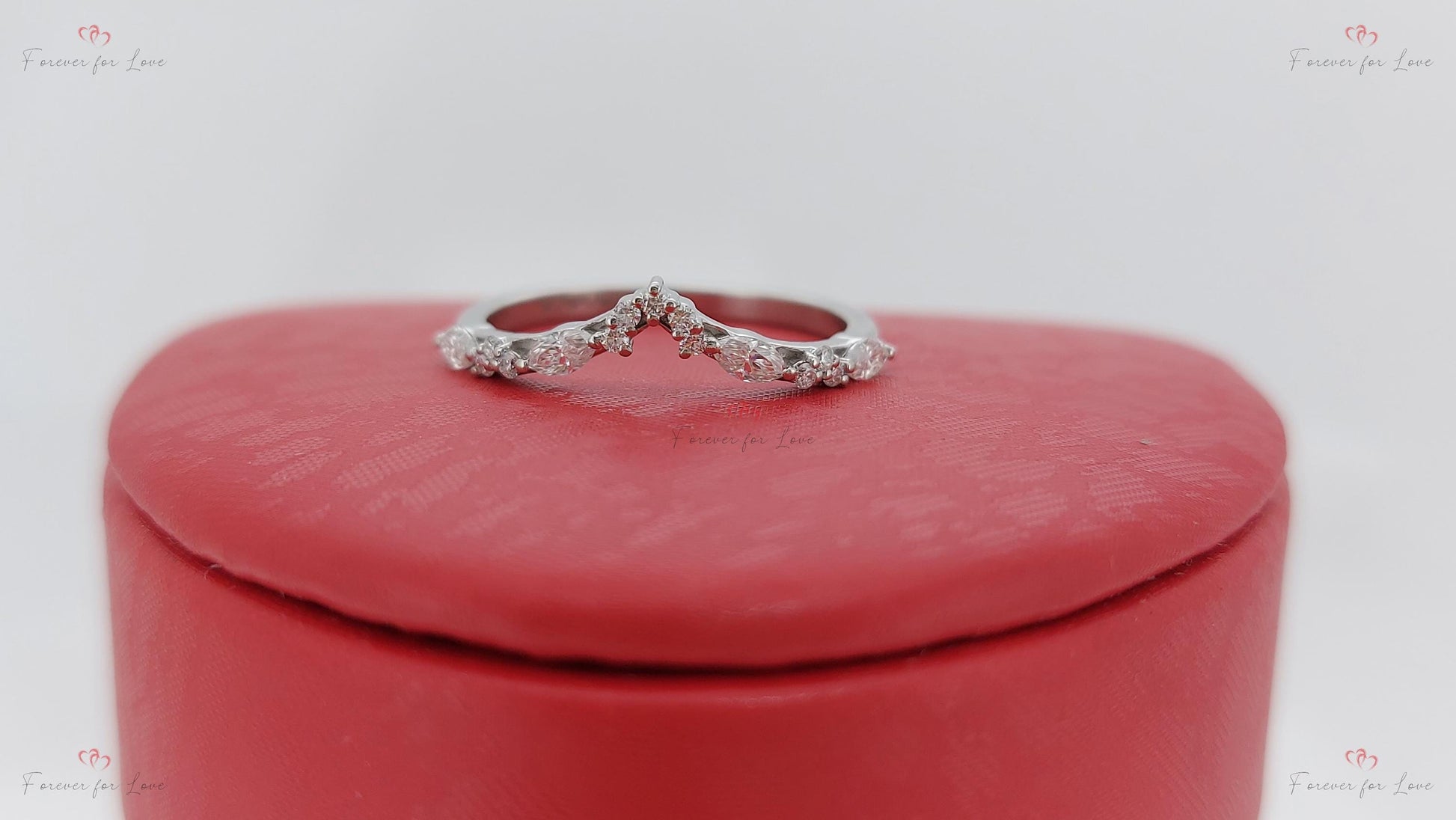 Chevron Stacking Ring, Round Marquise Lab Grown Diamond Curved Wedding Band Women,14k Gold Stackable Ring, Thin Wishbone Ring Enhancer