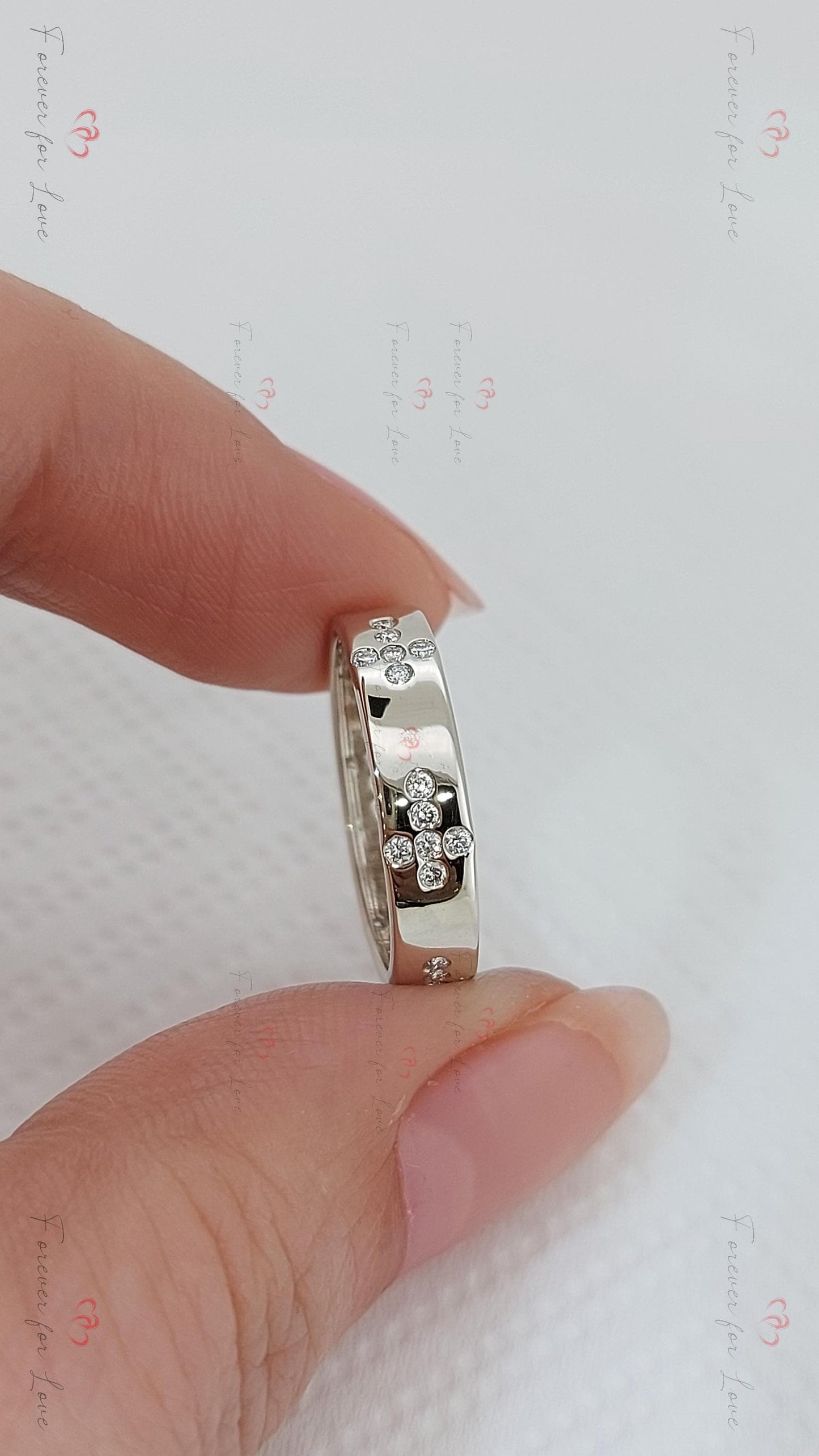 Round Diamond Full Eternity Band Round cut Moissanite Brilliant Cut engagement ring in 935 Argentium Silver — custom handcrafted by Forever For Love