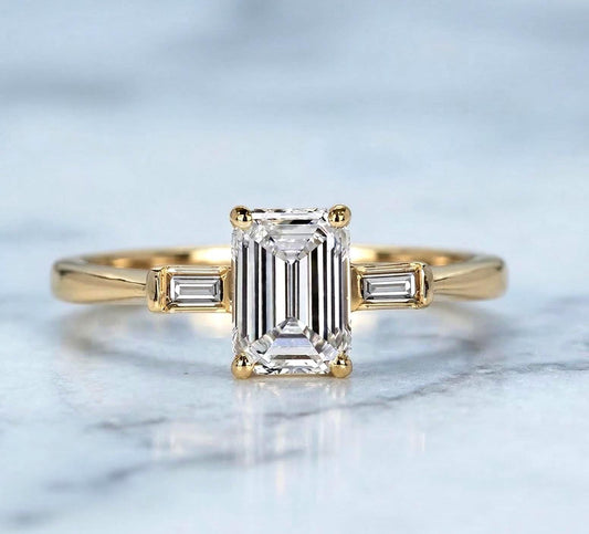 Emerald Diamond, Emerald Three Stone Engagement Ring